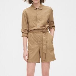 Gap Utility Romper, Shorts, Long Sleeve, Elastic Waist, Tan, size 14 Tall, Cargo